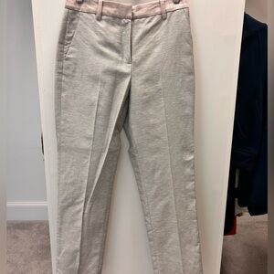 NWT Rebecca Taylor slubby linen light gray and pink pants